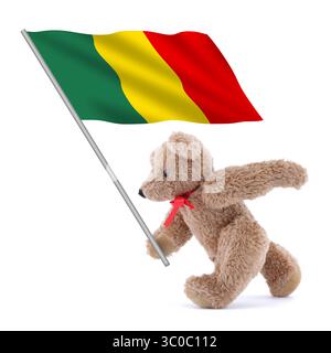 La bandiera del Mali viene portata da un simpatico orsacchiotto Foto Stock