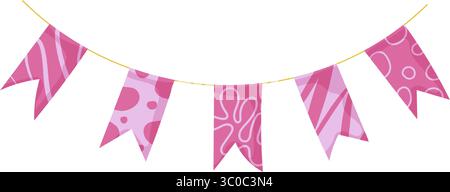 Scarabocchio Bunting garland. Doodle compleanno garland di bandiere. Festa di Natale o festa di Natale con decorazioni a bordo Illustrazione Vettoriale