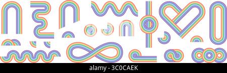 Set colorato Zen Arch, arco e forme semplici della linea arcobaleno. Elementi minimali con motivo zen giapponese geometrico Illustrazione Vettoriale