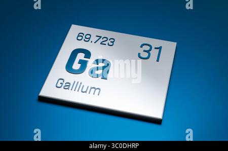 Gallio, elemento tavola periodica. Gallio, elemento tavola periodica. Scienza, metallo, elemento chimico, struttura, peso atomico, numero atomico. Illustrazione 3D science027s Periodic Table Element gallium Foto Stock