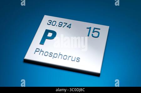 Fosforo, elemento tavola periodica. Fosforo, elemento tavola periodica. Scienza, elemento chimico, struttura, peso atomico, numero atomico. Illustrazione 3D science027s Periodic Table Element Phosphorus Foto Stock