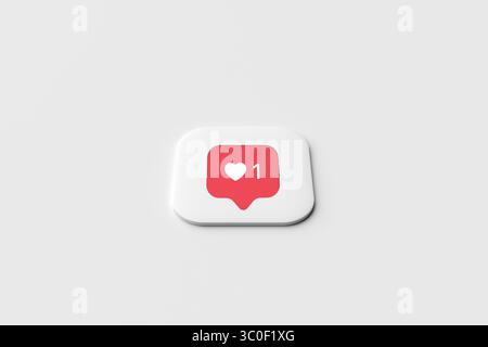 Icona di notifica rossa simile a quella del cuore, con il numero uno su un pulsante che rappresenta il coinvolgimento dei social media e il feedback positivo Foto Stock