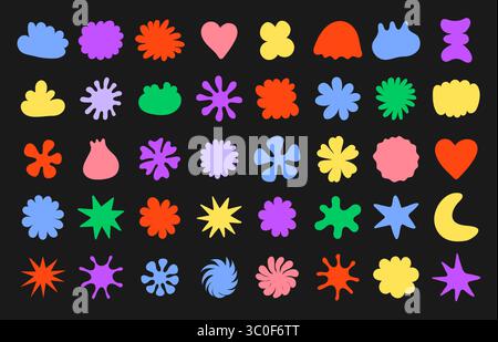 Divertenti e divertenti illustrazioni vettoriali con elementi colorati. Perfetto per il branding dei bambini, il design del packaging, i poster creativi, i social Illustrazione Vettoriale