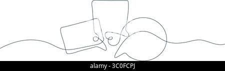 Elegante icona a forma di bolla vocale a una riga. Design minimalista e moderno per comunicazioni, app di chat e interfacce di conversazione online. Illustrazione Vettoriale