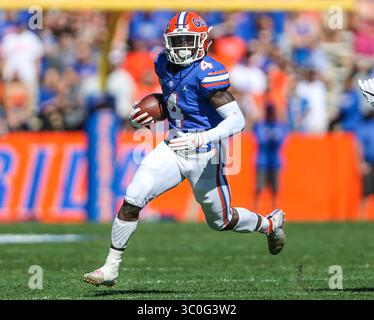Il running back dei Florida Gators Kadarius Toney (4) corre la palla durante il primo tempo di una partita di football NCAA contro gli Idaho Vandals all'Università della Florida, sabato 17 novembre 2018. (Gary Lloyd McCullough/Cal Sport Media) (immagine di credito: &Copy; Gary McCullough/CSM tramite cavo ZUMA) Foto Stock