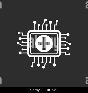 Icona chip AI Healthcare su sfondo bianco e nero: Icona Smart Medical Technology and Intelligence, illustrazione vettoriale Illustrazione Vettoriale