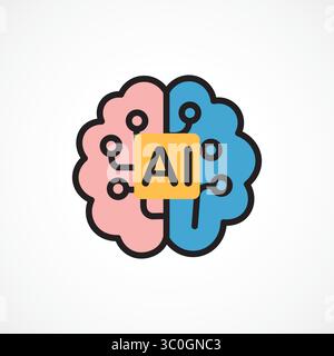 Icona cervello AI, intelligenza artificiale cervello neurale, segno vettoriale. Simbolo, illustrazione del logo. Grafica vettoriale per presentazione e altro Illustrazione Vettoriale