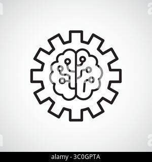 Contorno icona cervello con ingranaggio con sfondo bianco: Meccanismo di pensiero cognitivo ai, segno vettoriale, simbolo, illustrazione del logo. Grafica vettoriale Illustrazione Vettoriale