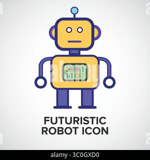 Icona robot futuristica: Vector, Vector Illustrator, tecnologia umanoide potenziata dall'IA Illustrazione Vettoriale