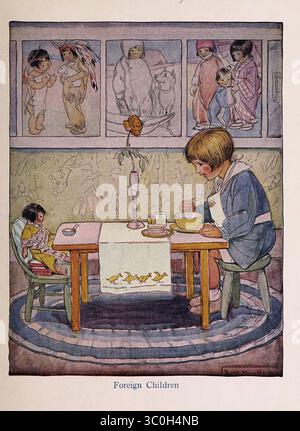 "Bambini stranieri". Illustrazione vintage da Un giardino di versi per bambini, di Robert Louis Stevenson, opera di Ruth Mary Hallock, 1919. Foto Stock