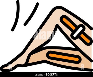 Icona delle strisce di nastro kinesio degli arti inferiori. Articolazioni e legamenti di supporto. Nastro terapeutico elastico. Gonfiore muscolare e riduzione del dolore. Simbolo isolato Illustrazione Vettoriale