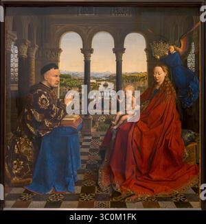 La Madonna del Cancelliere Rolin, dipinto ad olio di Jan van Eyck, 1435, Museo del Louvre, Parigi, Francia Foto Stock