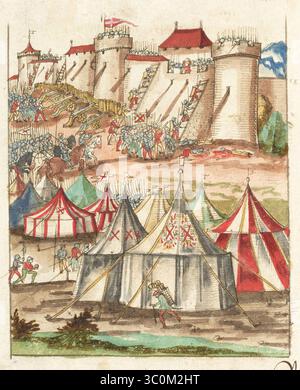 Una scena delle Guerre di Borgogna (1474-1477) una serie di conflitti nel tardo XV secolo tra il Ducato di Borgogna e la Vecchia Confederazione svizzera, insieme ai loro alleati. Illustrazione dal Silbereisen Chronicon Helvetiae, parte II, XVI secolo. Foto Stock