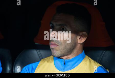 9 dicembre 2018 - Madrid, Madrid, Spagna - Carlos Alberto Tevez del CA Boca Juniors durante la partita tra River Plate e Boca Juniors della finale di Copa Libertadores 2018. Stadio Santiago Bernabeu. Madrid, Spagna - 9 dic 2018. (Immagine di credito: © AFP7 via cavo ZUMA) Foto Stock