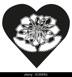 Icona pattern cardiaco. Simbolo della tessitura dell'amore. Design in pizzo nero. Illustrazione vettoriale. Illustrazione Vettoriale