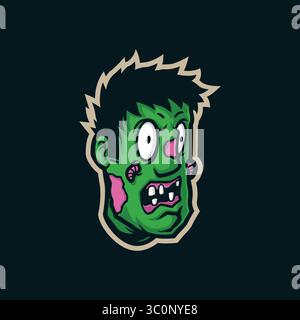 Design vettoriale con logo della mascotte zombie con design moderno per la stampa di badge, emblemi e t shirt. Illustrazione della testa di zombie. Illustrazione Vettoriale