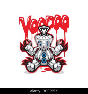 Design vettoriale con logo della mascotte voodoo e design moderno per la stampa di badge, emblemi e t shirt. Illustrazione voodoo per la squadra sportiva. Illustrazione Vettoriale