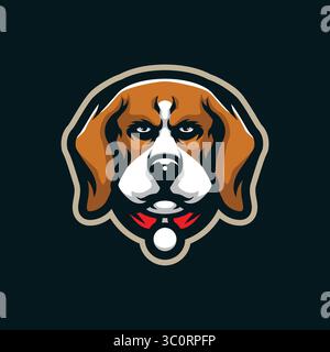Design vettoriale con logo della mascotte per cani con design moderno per la stampa di badge, emblemi e t shirt. Illustrazione della testa di cane intelligente. Illustrazione Vettoriale