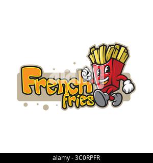 Design vettoriale del logo della mascotte patatine fritte con moderno stile di illustrazione per la stampa di badge, emblemi e t shirt. Illustrazione di patatine fritte intelligenti. Illustrazione Vettoriale