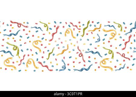 Bordo senza cuciture di nastri di coriandoli per le vacanze, il compleanno Foto Stock