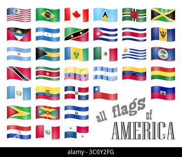 Raccolta di bandiere da tutti i paesi nazionali dell'America Illustrazione Vettoriale