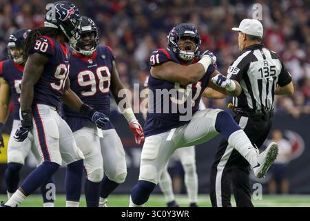 30 dicembre 2018: Il defensive end degli Houston Texans Carlos Watkins (91) festeggia dopo un tackle per la sconfitta nel quarto periodo contro i Jacksonville Jaguars all'NRG Stadium di Houston, Texas. John Glaser/CSM.(immagine di credito: &Copy; John Glaser/CSM tramite cavo ZUMA) Foto Stock