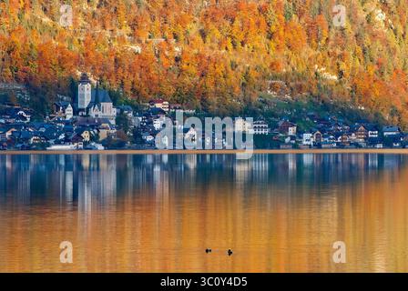 Villaggio di Hallstatt sul lago Hallstatt, Austria Foto Stock