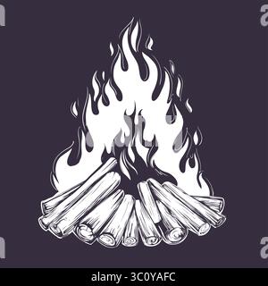 Fire Emblem, riposo nella foresta, camping disegnati a mano illustrazione vettoriale disegno realistico. Illustrazione Vettoriale