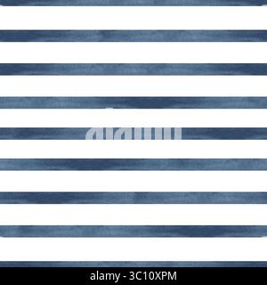Linee blu scuro motivo astratto senza cuciture. Strisce orizzontali testurizzate isolate dallo sfondo. Ornamento semplice come complemento del motivo principale. Per Foto Stock