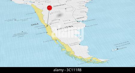 Cile, Santiago - premi sulla mappa politica - illustrazione 3D. Foto Stock
