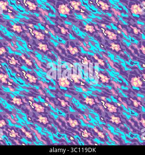 Fantasia di un animale fantastico, fantasia mimetica. Strisce luminose, punti e macchie di viola e rosa, giallo e blu neon in ordine casuale Illustrazione Vettoriale