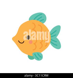 Simpatico pesce arancio con pinne color ottanio e un sorriso, perfetto per disegni per bambini a tema oceano e divertenti illustrazioni acquatiche Illustrazione Vettoriale