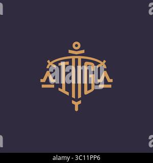 Logo monogramma IG per studi legali con scala geometrica e grafica vettoriale in stile spada Illustrazione Vettoriale