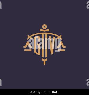 Logo GV monogramma per studi legali con scala geometrica e grafica vettoriale in stile spada Illustrazione Vettoriale