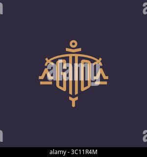 Logo Monogram GO per studi legali con scala geometrica e grafica vettoriale in stile spada Illustrazione Vettoriale