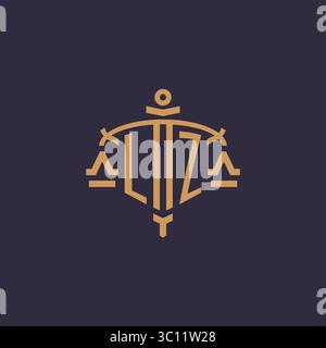 Logo monogramma LZ per studi legali con scala geometrica e grafica vettoriale in stile spada Illustrazione Vettoriale