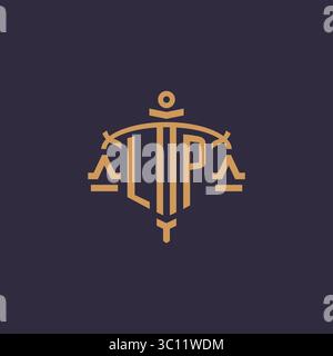 Logo LP monogramma per studi legali con scala geometrica e grafica vettoriale in stile spada Illustrazione Vettoriale