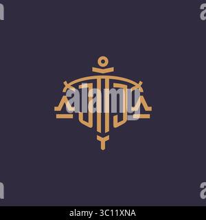 Logo Monogram JJ per studi legali con scala geometrica e grafica vettoriale in stile spada Illustrazione Vettoriale