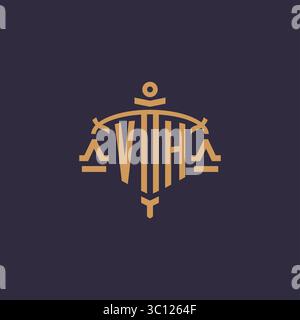Logo Monogram VH per studi legali con scala geometrica e grafica vettoriale in stile spada Illustrazione Vettoriale