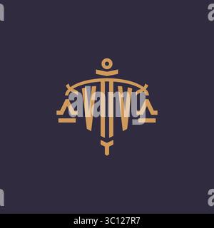 Logo Monogram VV per studi legali con scala geometrica e grafica vettoriale in stile spada Illustrazione Vettoriale