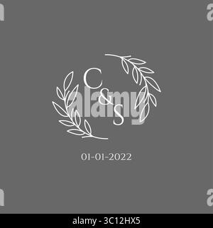Logo nuziale con lettera iniziale CS monogramma con decorazione creativa delle foglie grafica vettoriale Illustrazione Vettoriale