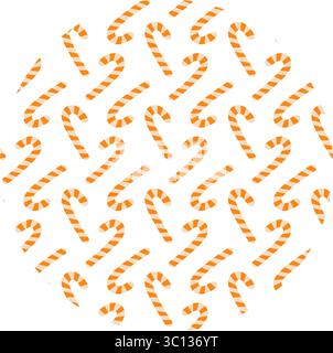 Candy Cane a righe in insolita palette arancione con motivo senza cuciture sullo sfondo circolare Halloween Fond idea. Illustrazione vettoriale isolata Halloween Greeting sfondo Party invito o banner, opuscoli, prezzo Illustrazione Vettoriale