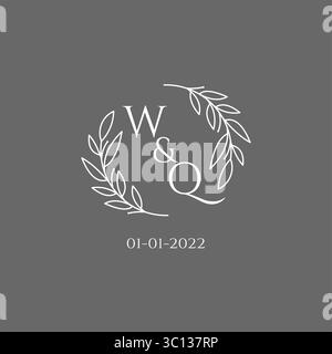 Logo WQ con lettera iniziale, monogramma, decorazione creativa delle foglie, grafica vettoriale Illustrazione Vettoriale