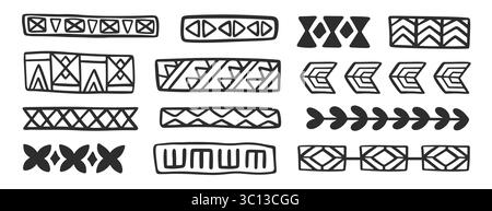 Set di linee geometriche per divisori tribali hawaiani Illustrazione Vettoriale