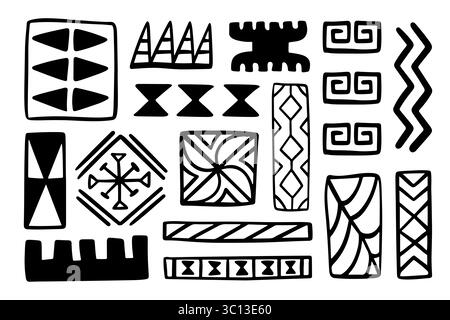 Simboli di icone tribali hawaiane, set di forme geometriche Illustrazione Vettoriale