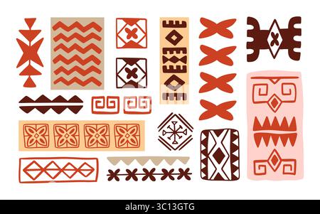 Simboli di icone tribali hawaiane, set di forme geometriche Illustrazione Vettoriale