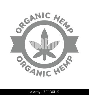 Etichetta del vettore di canapa organica. Badge a nastro per tessuti, prodotti o tessuti. Illustrazione Vettoriale