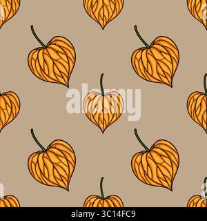 Motivo vettoriale senza cuciture di frutti di fitis arancioni stilizzati su sfondo beige, per creare un design autunnale unico, perfetto per stampe tessili o digi Illustrazione Vettoriale