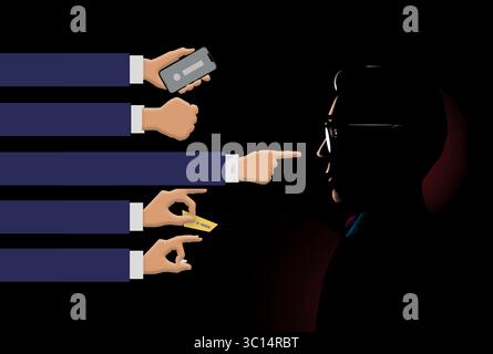 Questo dipendente viene ignorato dai colleghi nel suo lavoro. Questa illustrazione in 3D riguarda il rispetto per gli altri sul posto di lavoro. Foto Stock