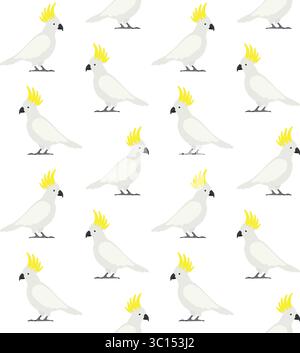 Modello vettoriale senza cuciture di pappagallo di cacatua piatto Illustrazione Vettoriale